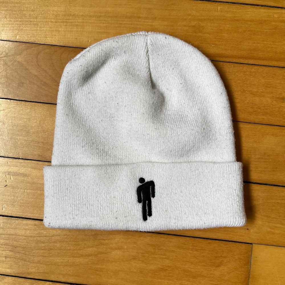 Billie Eilish Blohsh Beanie White Knit Embroidered Logo Streetwear Hat One Size